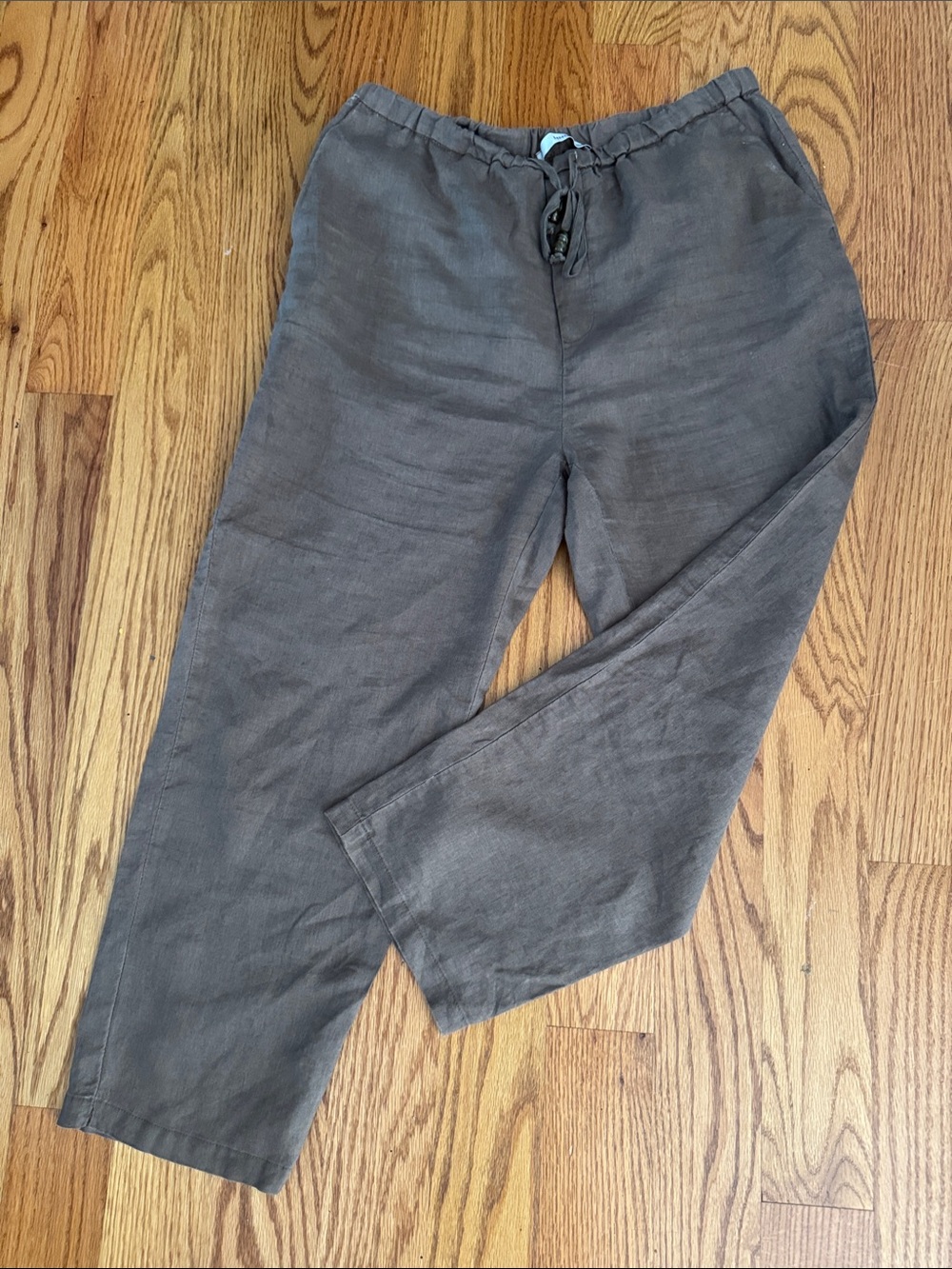 Mango Women's Brown Linen Cropped Drawstring Pants